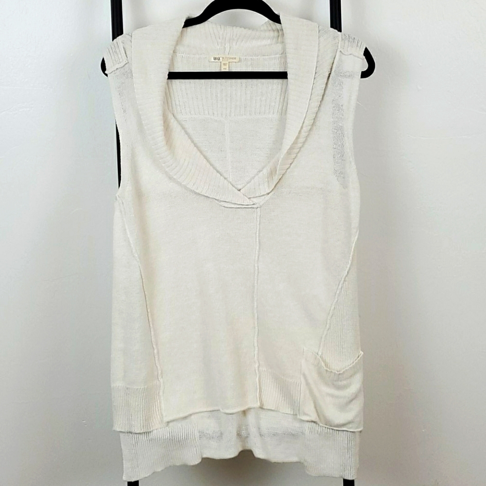 Eileen Fisher cream knit top sleeve size PM